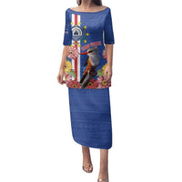 Personalised Cape Verde Family Matching Puletasi and Hawaiian Shirt Grey-Headed Kingfisher Mix Gerbera Daisy