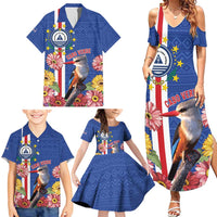 Personalised Cape Verde Family Matching Summer Maxi Dress and Hawaiian Shirt Grey-Headed Kingfisher Mix Gerbera Daisy
