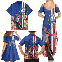 Personalised Cape Verde Family Matching Summer Maxi Dress and Hawaiian Shirt Grey-Headed Kingfisher Mix Gerbera Daisy