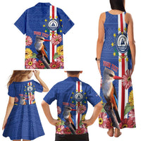 Personalised Cape Verde Family Matching Tank Maxi Dress and Hawaiian Shirt Grey-Headed Kingfisher Mix Gerbera Daisy