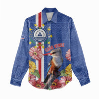 Personalised Cape Verde Women Casual Shirt Grey-Headed Kingfisher Mix Gerbera Daisy