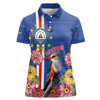 Personalised Cape Verde Women Polo Shirt Grey-Headed Kingfisher Mix Gerbera Daisy