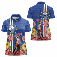 Personalised Cape Verde Women Polo Shirt Grey-Headed Kingfisher Mix Gerbera Daisy