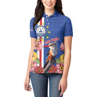 Personalised Cape Verde Women Polo Shirt Grey-Headed Kingfisher Mix Gerbera Daisy