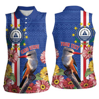 Personalised Cape Verde Women Sleeveless Polo Shirt Grey-Headed Kingfisher Mix Gerbera Daisy
