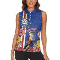 Personalised Cape Verde Women Sleeveless Polo Shirt Grey-Headed Kingfisher Mix Gerbera Daisy