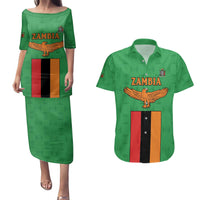 Personalised Zambia Couples Matching Puletasi and Hawaiian Shirt Flag Style Mix Kente Pattern