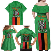 Personalised Zambia Family Matching Off Shoulder Maxi Dress and Hawaiian Shirt Flag Style Mix Kente Pattern