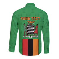 Personalised Zambia Long Sleeve Button Shirt Flag Style Mix Kente Pattern