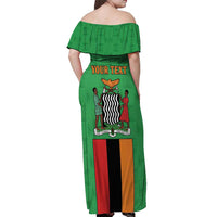 Personalised Zambia Off Shoulder Maxi Dress Flag Style Mix Kente Pattern