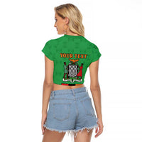 Personalised Zambia Raglan Cropped T Shirt Flag Style Mix Kente Pattern