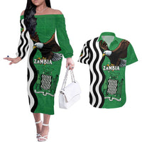 Zambia Couples Matching Off The Shoulder Long Sleeve Dress and Hawaiian Shirt One Zambia One Nation