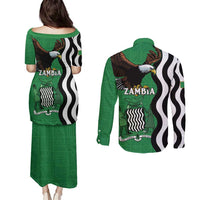Zambia Couples Matching Puletasi and Long Sleeve Button Shirt One Zambia One Nation