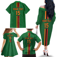 Custom Zambia Football Family Matching Off The Shoulder Long Sleeve Dress and Hawaiian Shirt Go Copper Bullets
