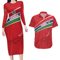 Custom Gambia Football Couples Matching Long Sleeve Bodycon Dress and Hawaiian Shirt Go Scorpions Go