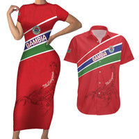 Custom Gambia Football Couples Matching Short Sleeve Bodycon Dress and Hawaiian Shirt Go Scorpions Go