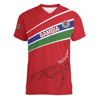 Custom Gambia Football Women V-Neck T-Shirt Go Scorpions Go