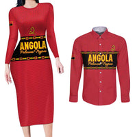 Custom Angola Football Couples Matching Long Sleeve Bodycon Dress and Long Sleeve Button Shirt Avante Palancas Negras