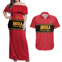 Custom Angola Football Couples Matching Off Shoulder Maxi Dress and Hawaiian Shirt Avante Palancas Negras