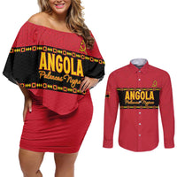 Custom Angola Football Couples Matching Off Shoulder Short Dress and Long Sleeve Button Shirt Avante Palancas Negras
