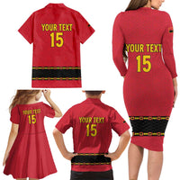 Custom Angola Football Family Matching Long Sleeve Bodycon Dress and Hawaiian Shirt Avante Palancas Negras