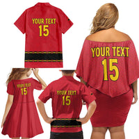 Custom Angola Football Family Matching Off Shoulder Short Dress and Hawaiian Shirt Avante Palancas Negras
