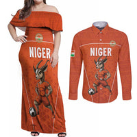 Custom Niger Football Couples Matching Off Shoulder Maxi Dress and Long Sleeve Button Shirt Allez les Menas On Va Gagner