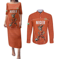 Custom Niger Football Couples Matching Puletasi and Long Sleeve Button Shirt Allez les Menas On Va Gagner