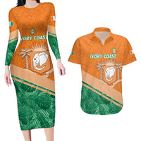Ivory Coast Rugby Custom Couples Matching Long Sleeve Bodycon Dress and Hawaiian Shirt Allez Les Elephants