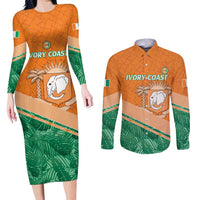 Ivory Coast Rugby Custom Couples Matching Long Sleeve Bodycon Dress and Long Sleeve Button Shirt Allez Les Elephants