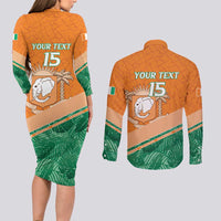Ivory Coast Rugby Custom Couples Matching Long Sleeve Bodycon Dress and Long Sleeve Button Shirt Allez Les Elephants