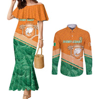 Ivory Coast Rugby Custom Couples Matching Mermaid Dress and Long Sleeve Button Shirt Allez Les Elephants