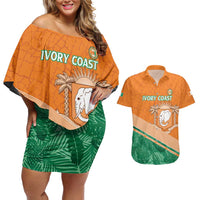 Ivory Coast Rugby Custom Couples Matching Off Shoulder Short Dress and Hawaiian Shirt Allez Les Elephants