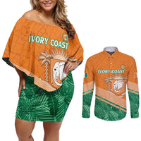Ivory Coast Rugby Custom Couples Matching Off Shoulder Short Dress and Long Sleeve Button Shirt Allez Les Elephants