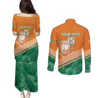 Ivory Coast Rugby Custom Couples Matching Puletasi and Long Sleeve Button Shirt Allez Les Elephants