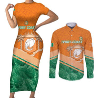 Ivory Coast Rugby Custom Couples Matching Short Sleeve Bodycon Dress and Long Sleeve Button Shirt Allez Les Elephants