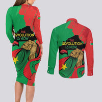 Traore Burkina Faso Couples Matching Long Sleeve Bodycon Dress and Long Sleeve Button Shirt I Stand With Traore