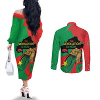 Traore Burkina Faso Couples Matching Off The Shoulder Long Sleeve Dress and Long Sleeve Button Shirt I Stand With Traore