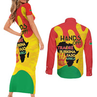 Hands Off Traore Burkina Faso Africa Couples Matching Short Sleeve Bodycon Dress and Long Sleeve Button Shirt