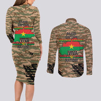 Burkina Faso Military Couples Matching Long Sleeve Bodycon Dress and Long Sleeve Button Shirt Bravo Caption Traore! Viva Burkina Faso Nation!