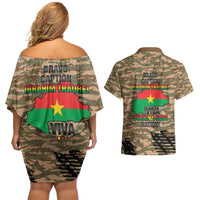 Burkina Faso Military Couples Matching Off Shoulder Short Dress and Hawaiian Shirt Bravo Caption Traore! Viva Burkina Faso Nation!