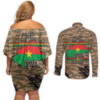 Burkina Faso Military Couples Matching Off Shoulder Short Dress and Long Sleeve Button Shirt Bravo Caption Traore! Viva Burkina Faso Nation!