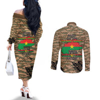 Burkina Faso Military Couples Matching Off The Shoulder Long Sleeve Dress and Long Sleeve Button Shirt Bravo Caption Traore! Viva Burkina Faso Nation!