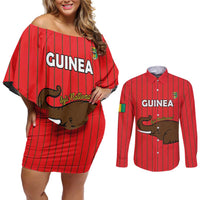 Custom Guinea Football Couples Matching Off Shoulder Short Dress and Long Sleeve Button Shirt Allez Syli National - Wonder Print Shop