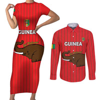 Custom Guinea Football Couples Matching Short Sleeve Bodycon Dress and Long Sleeve Button Shirt Allez Syli National - Wonder Print Shop