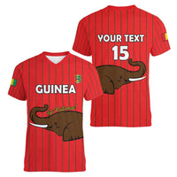 Custom Guinea Football Women V-Neck T-Shirt Allez Syli National - Wonder Print Shop