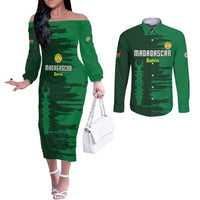 Custom Madagascar Football Couples Matching Off The Shoulder Long Sleeve Dress and Long Sleeve Button Shirt Go Barea - Wonder Print Shop