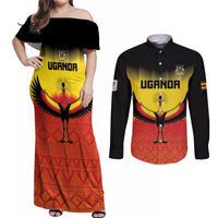 Custom Uganda Football Couples Matching Off Shoulder Maxi Dress and Long Sleeve Button Shirt Go Cranes Go - Wonder Print Shop