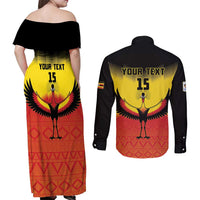 Custom Uganda Football Couples Matching Off Shoulder Maxi Dress and Long Sleeve Button Shirt Go Cranes Go - Wonder Print Shop