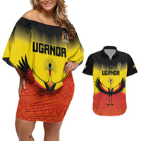 Custom Uganda Football Couples Matching Off Shoulder Short Dress and Hawaiian Shirt Go Cranes Go - Wonder Print Shop